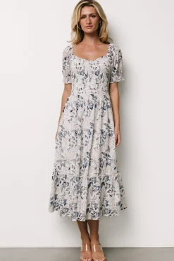 Discount Baltic Born Piper Eyelet Midi Dress | Off White + Blue Floral OffWhite+BlueFloral