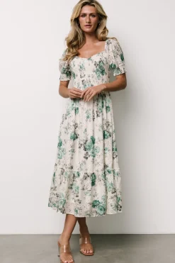 Fashion Baltic Born Piper Eyelet Midi Dress | Off White + Green Floral OffWhite+GreenFloral