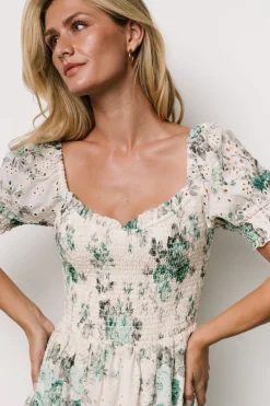 Fashion Baltic Born Piper Eyelet Midi Dress | Off White + Green Floral OffWhite+GreenFloral