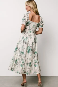 Fashion Baltic Born Piper Eyelet Midi Dress | Off White + Green Floral OffWhite+GreenFloral