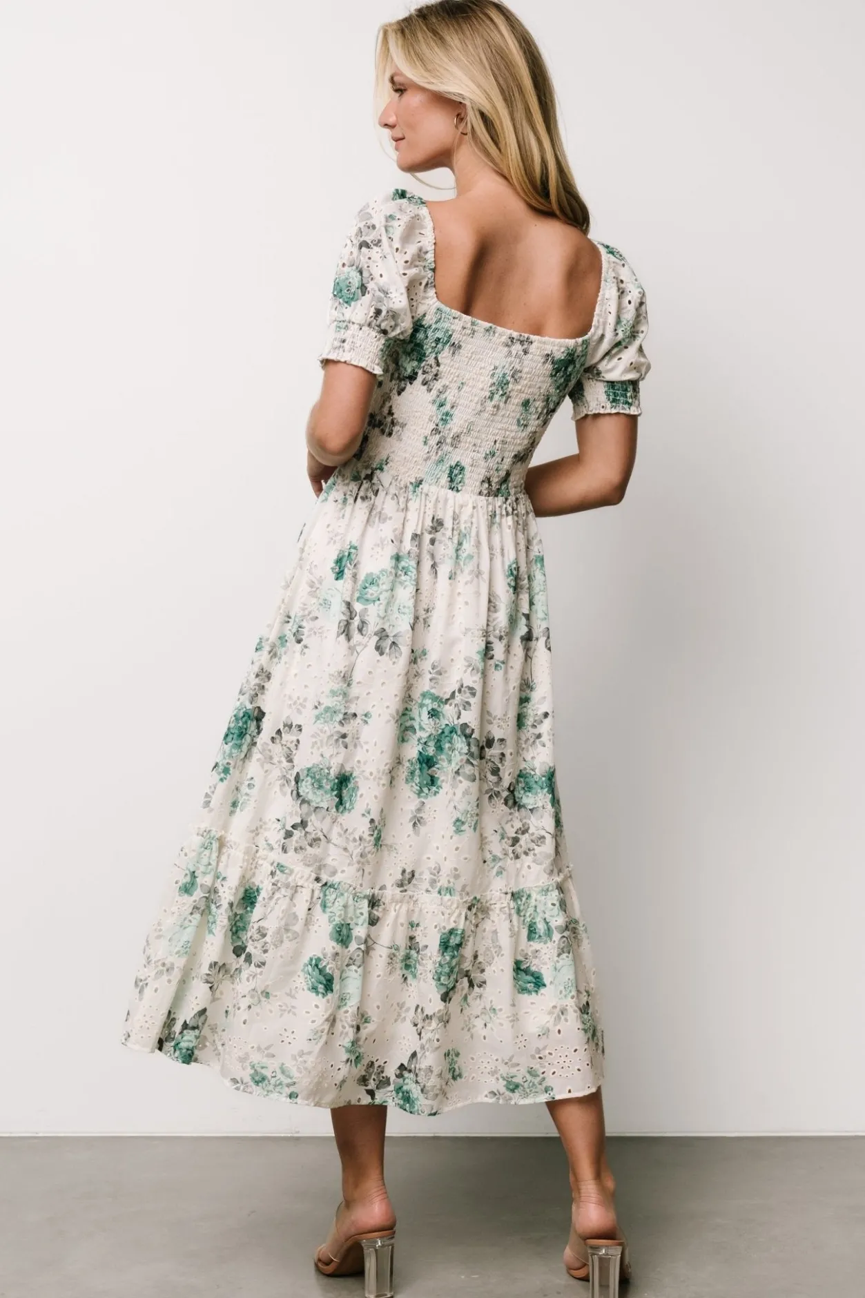Fashion Baltic Born Piper Eyelet Midi Dress | Off White + Green Floral OffWhite+GreenFloral