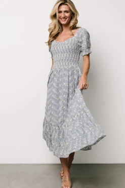 New Baltic Born Piper Eyelet Midi Dress | Blue + Ivory Blue+Ivory