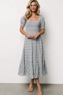 New Baltic Born Piper Eyelet Midi Dress | Blue + Ivory Blue+Ivory