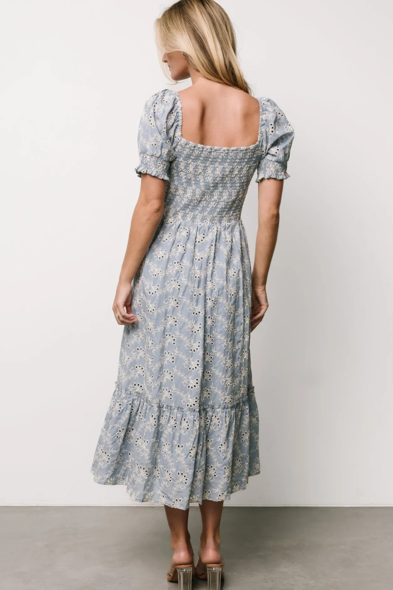 New Baltic Born Piper Eyelet Midi Dress | Blue + Ivory Blue+Ivory