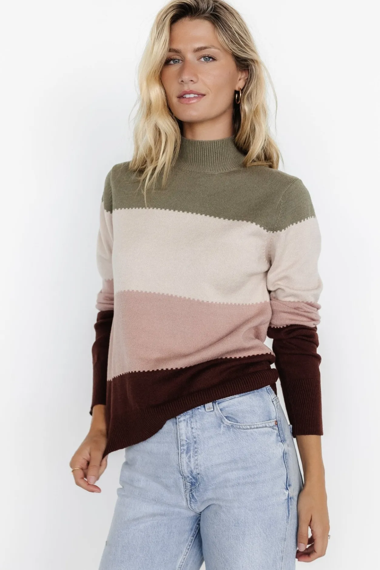 New Baltic Born Porter Color Block Sweater | Olive Multi OliveMulti