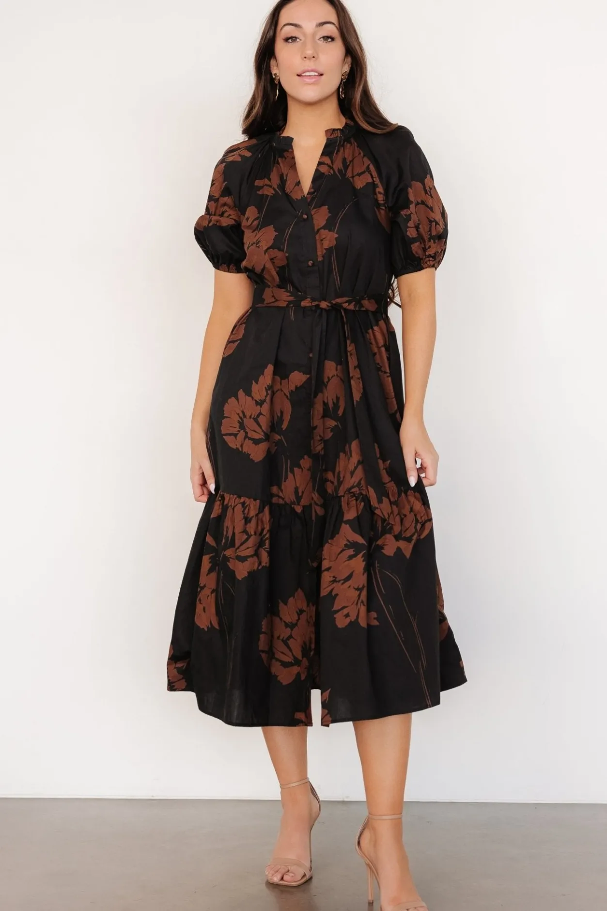 Online Baltic Born Prescott Midi Dress | Black + Brown Floral Black+BrownFloral