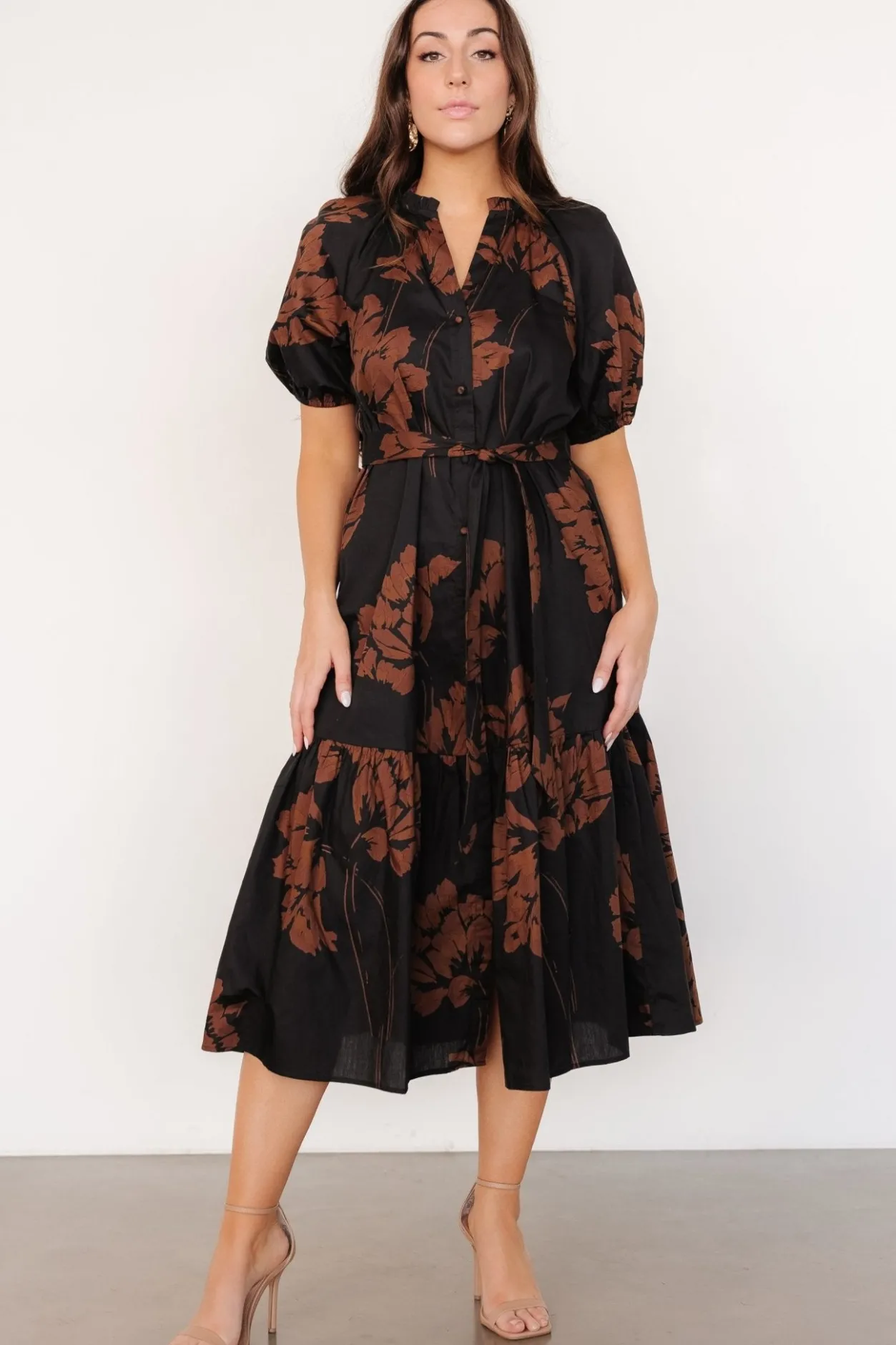 Online Baltic Born Prescott Midi Dress | Black + Brown Floral Black+BrownFloral