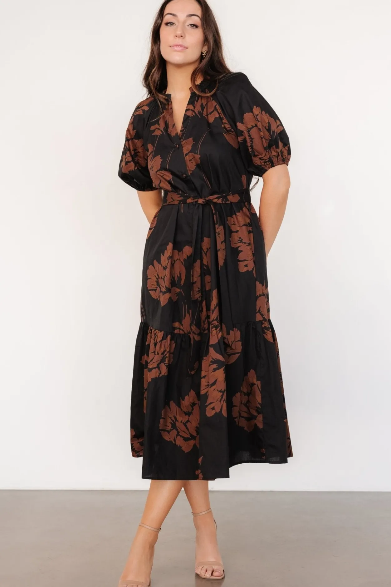 Online Baltic Born Prescott Midi Dress | Black + Brown Floral Black+BrownFloral