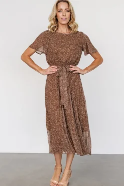 Online Baltic Born Prim Pleated Dress | Dusty Brown Print DustyBrownPrint