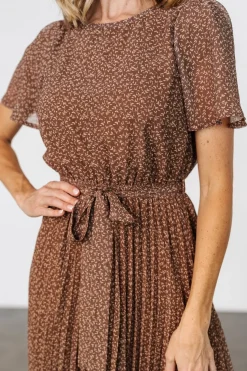Online Baltic Born Prim Pleated Dress | Dusty Brown Print DustyBrownPrint