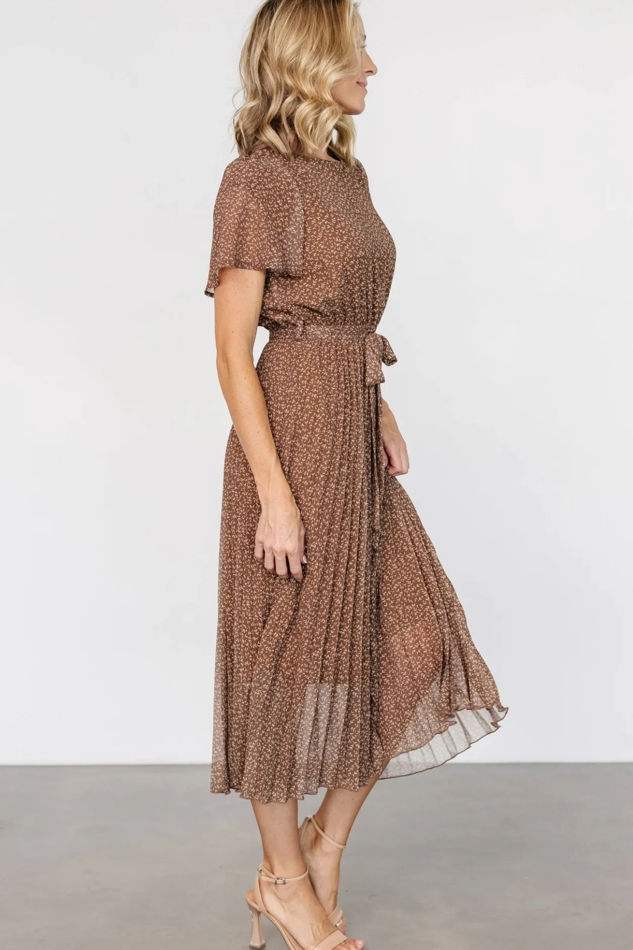 Online Baltic Born Prim Pleated Dress | Dusty Brown Print DustyBrownPrint