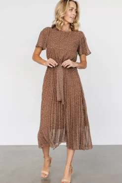 Online Baltic Born Prim Pleated Dress | Dusty Brown Print DustyBrownPrint