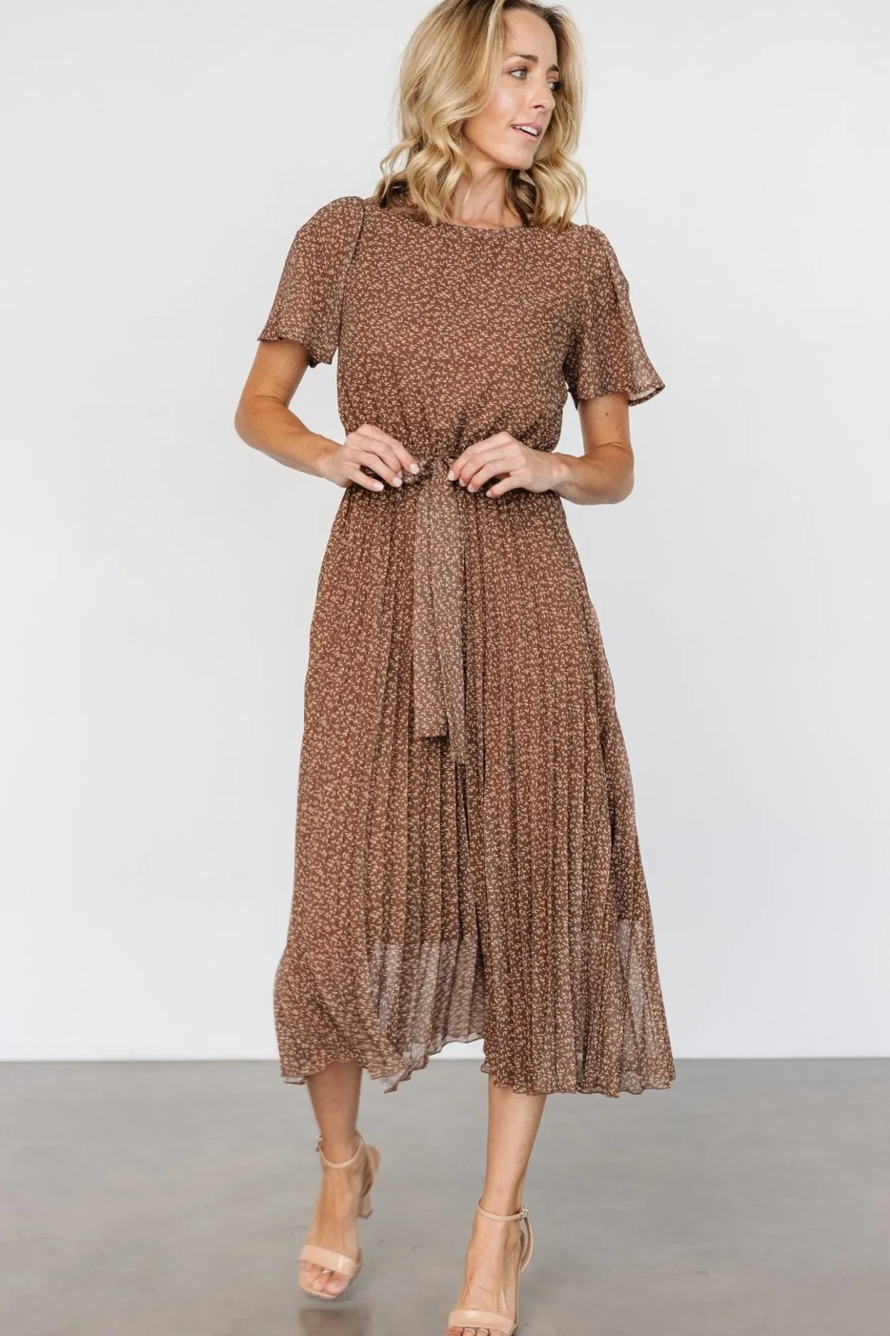 Online Baltic Born Prim Pleated Dress | Dusty Brown Print DustyBrownPrint