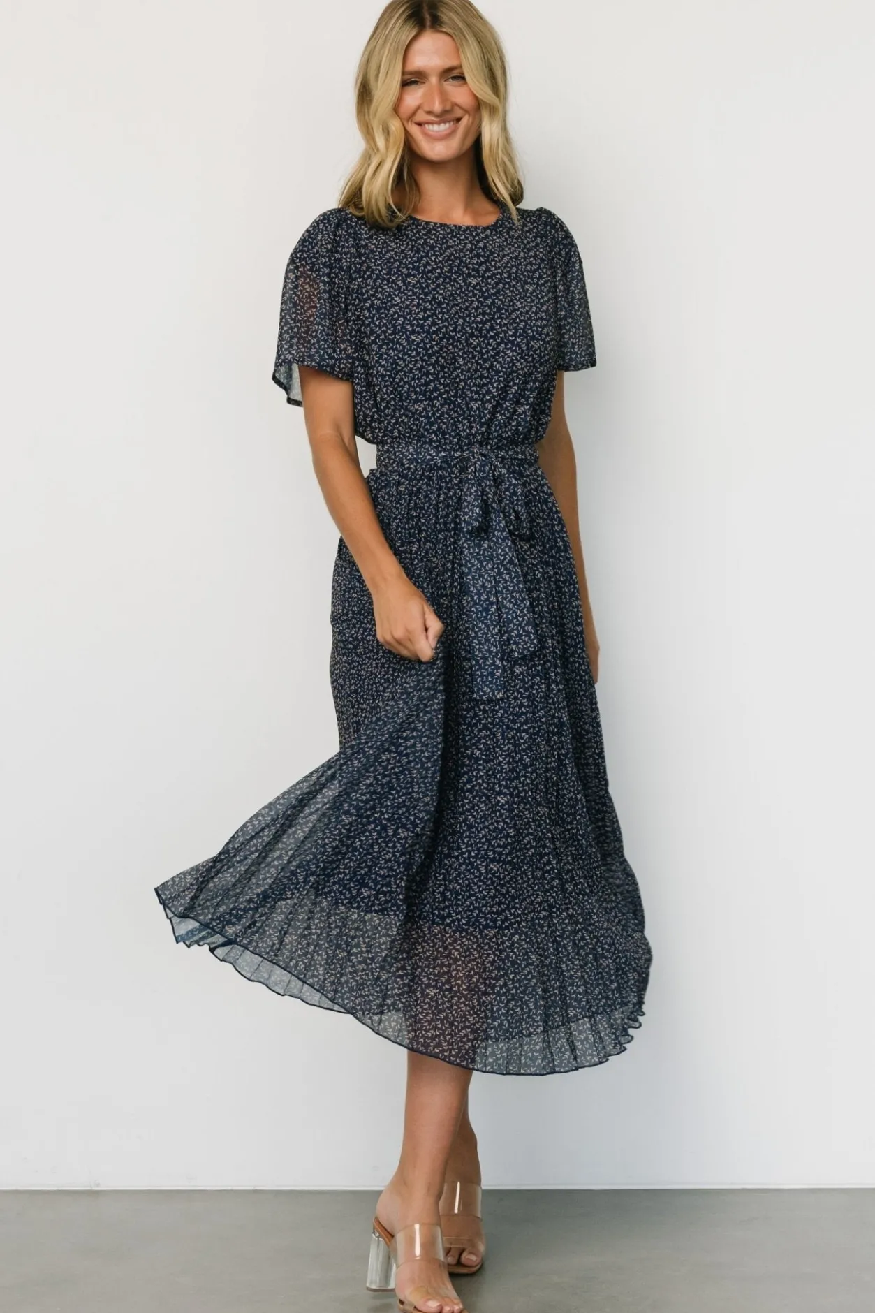New Baltic Born Prim Pleated Dress | Navy Print NavyPrint