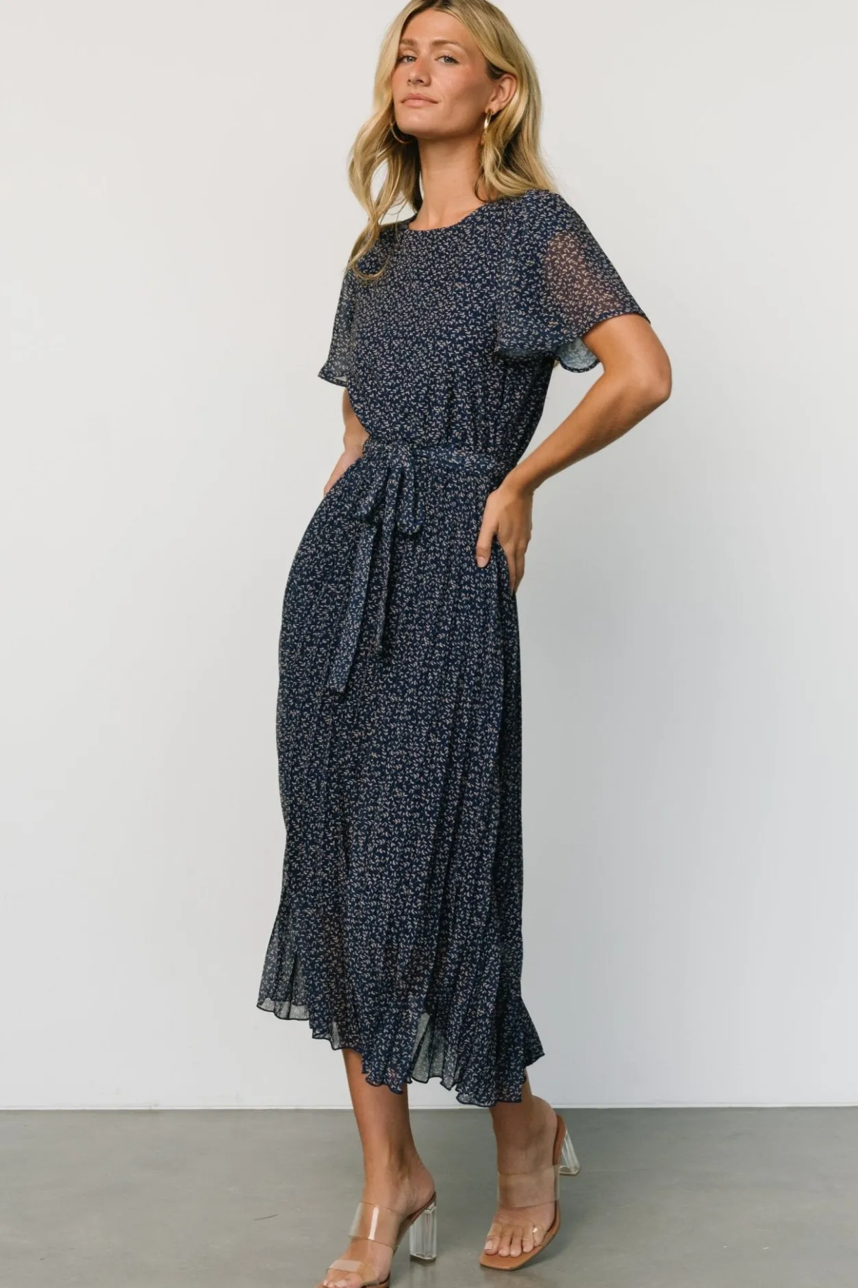 New Baltic Born Prim Pleated Dress | Navy Print NavyPrint
