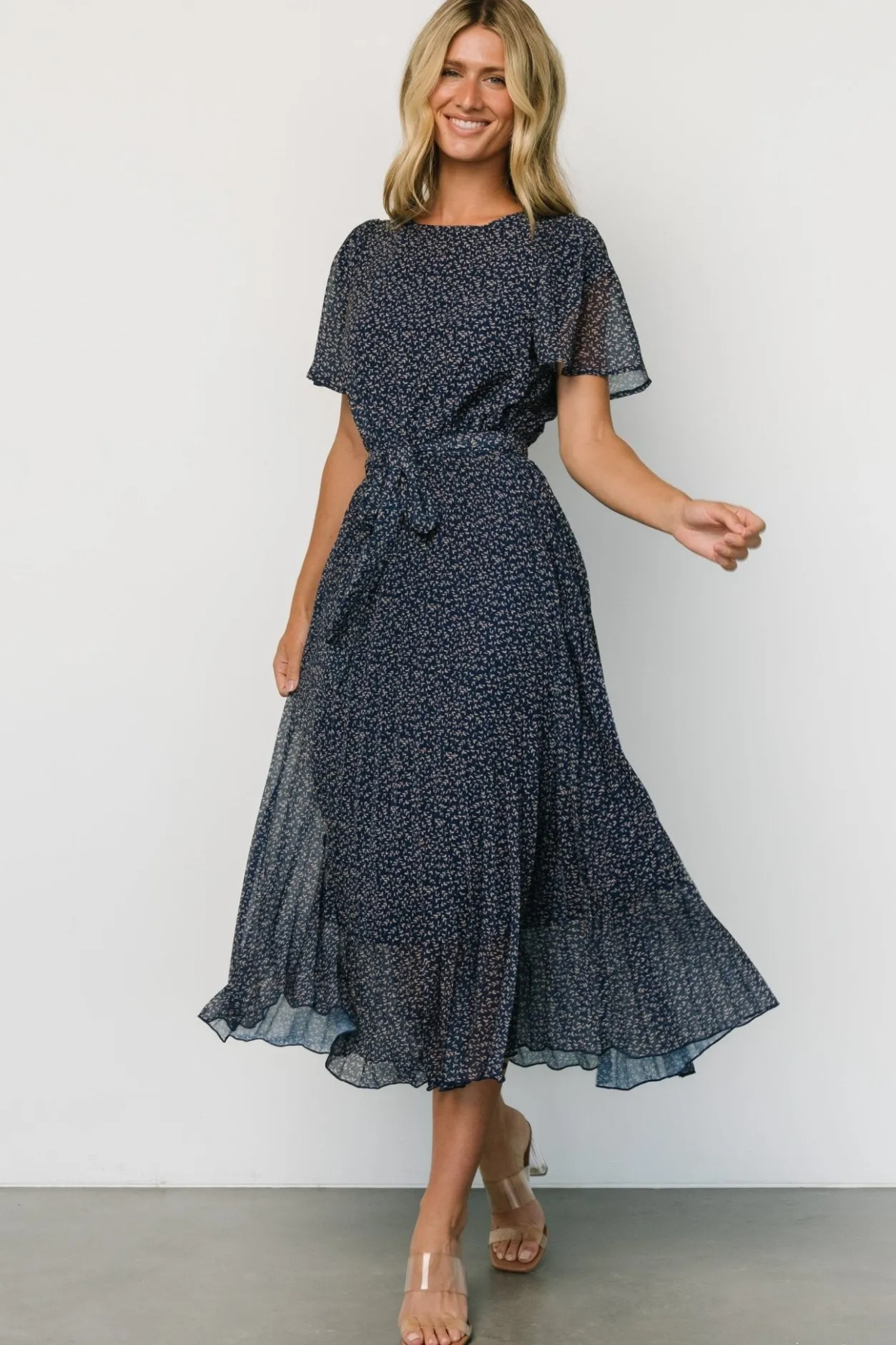New Baltic Born Prim Pleated Dress | Navy Print NavyPrint
