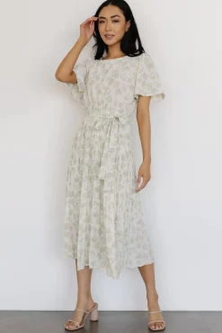 Hot Baltic Born Prim Pleated Dress | Vintage Olive Print VintageOlivePrint