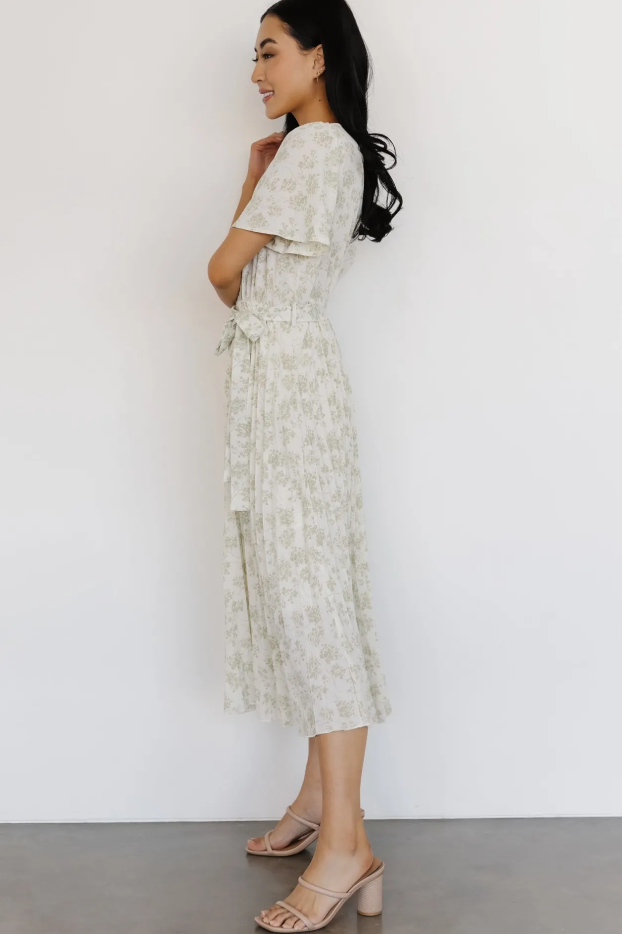 Hot Baltic Born Prim Pleated Dress | Vintage Olive Print VintageOlivePrint