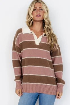 Discount Baltic Born Priya Striped Sweater | Mauve + Mocha Mauve+Mocha