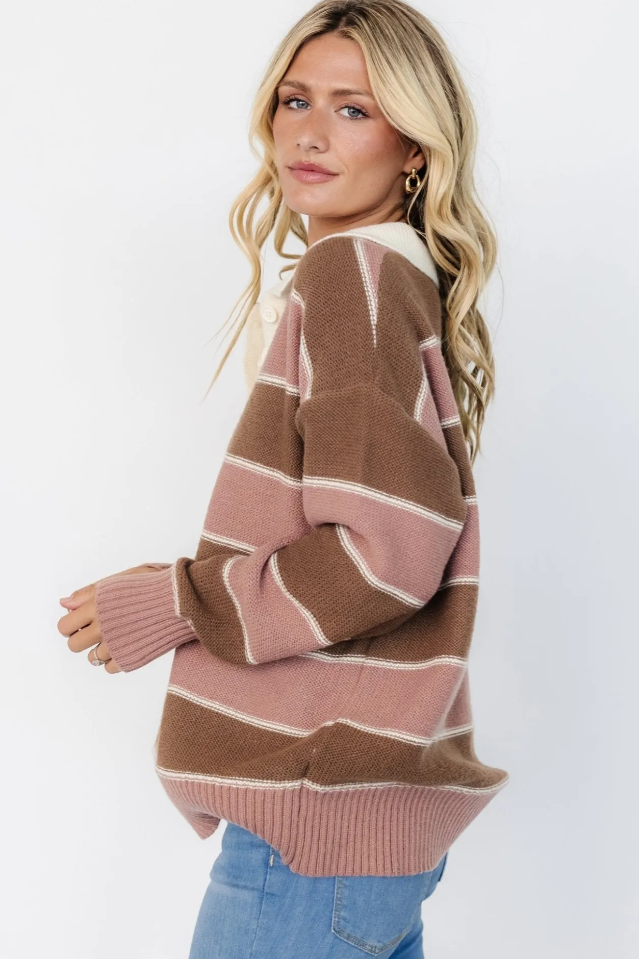 Discount Baltic Born Priya Striped Sweater | Mauve + Mocha Mauve+Mocha