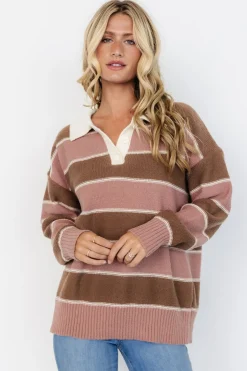 Discount Baltic Born Priya Striped Sweater | Mauve + Mocha Mauve+Mocha