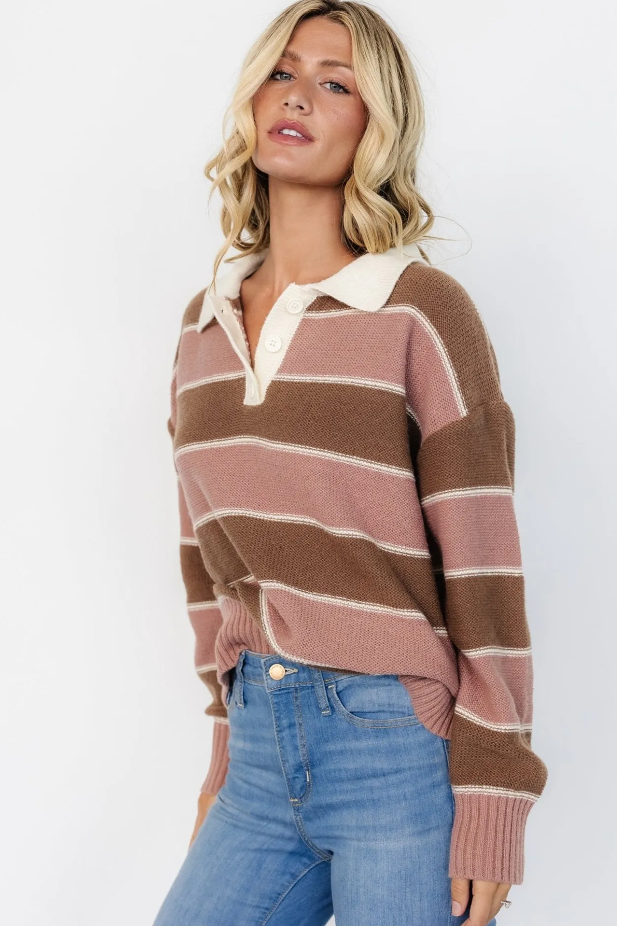 Discount Baltic Born Priya Striped Sweater | Mauve + Mocha Mauve+Mocha