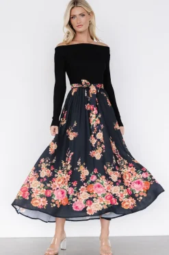 Fashion Baltic Born Qadira Off Shoulder Dress | Black + Multi Floral Black+MultiFloral