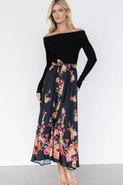 Fashion Baltic Born Qadira Off Shoulder Dress | Black + Multi Floral Black+MultiFloral