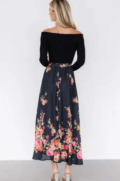 Fashion Baltic Born Qadira Off Shoulder Dress | Black + Multi Floral Black+MultiFloral