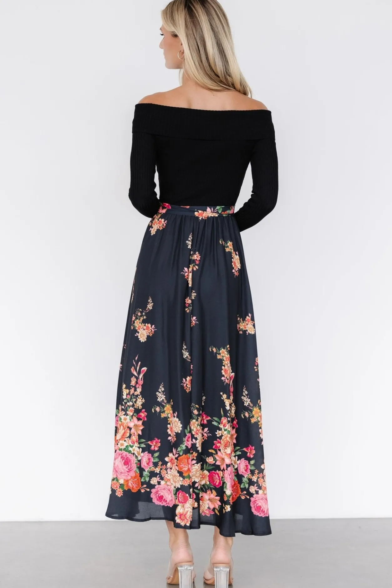 Fashion Baltic Born Qadira Off Shoulder Dress | Black + Multi Floral Black+MultiFloral