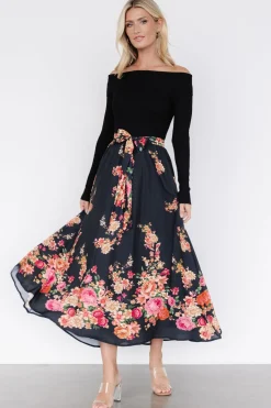 Fashion Baltic Born Qadira Off Shoulder Dress | Black + Multi Floral Black+MultiFloral