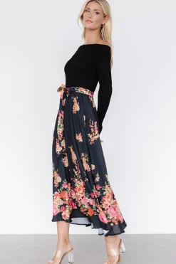 Fashion Baltic Born Qadira Off Shoulder Dress | Black + Multi Floral Black+MultiFloral
