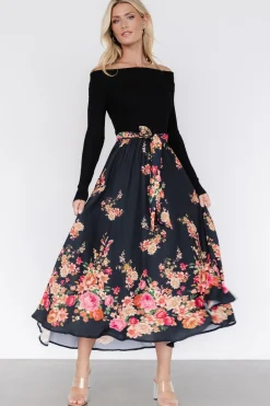 Fashion Baltic Born Qadira Off Shoulder Dress | Black + Multi Floral Black+MultiFloral