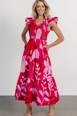 Clearance Baltic Born Ranchero Smocked Maxi Dress | Red + Pink Red+Pink