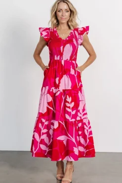 Clearance Baltic Born Ranchero Smocked Maxi Dress | Red + Pink Red+Pink