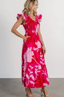 Clearance Baltic Born Ranchero Smocked Maxi Dress | Red + Pink Red+Pink