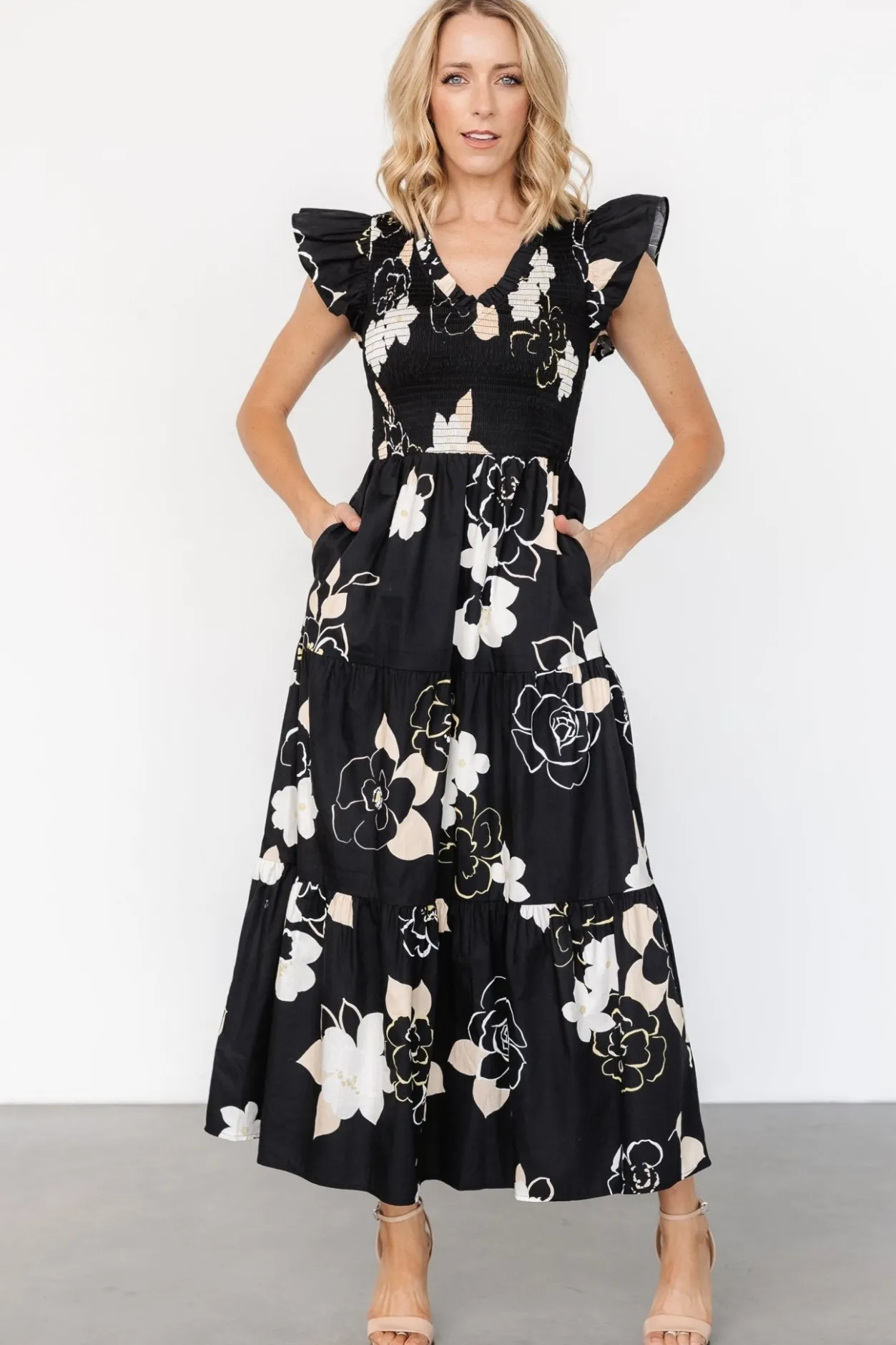 Sale Baltic Born Ranchero Smocked Maxi Dress | Black Print BlackPrint