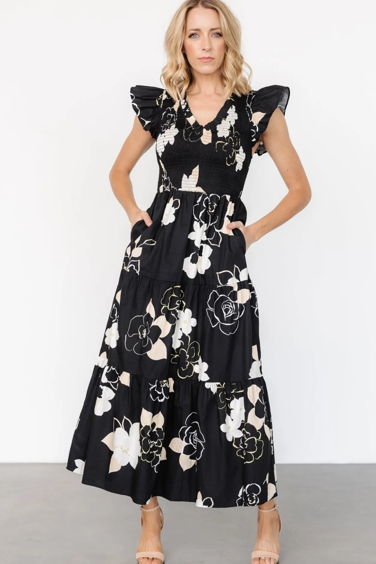 Sale Baltic Born Ranchero Smocked Maxi Dress | Black Print BlackPrint