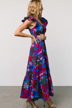 Clearance Baltic Born Ranchero Smocked Maxi Dress | Cobalt + Fuchsia Print Cobalt+FuchsiaPrint