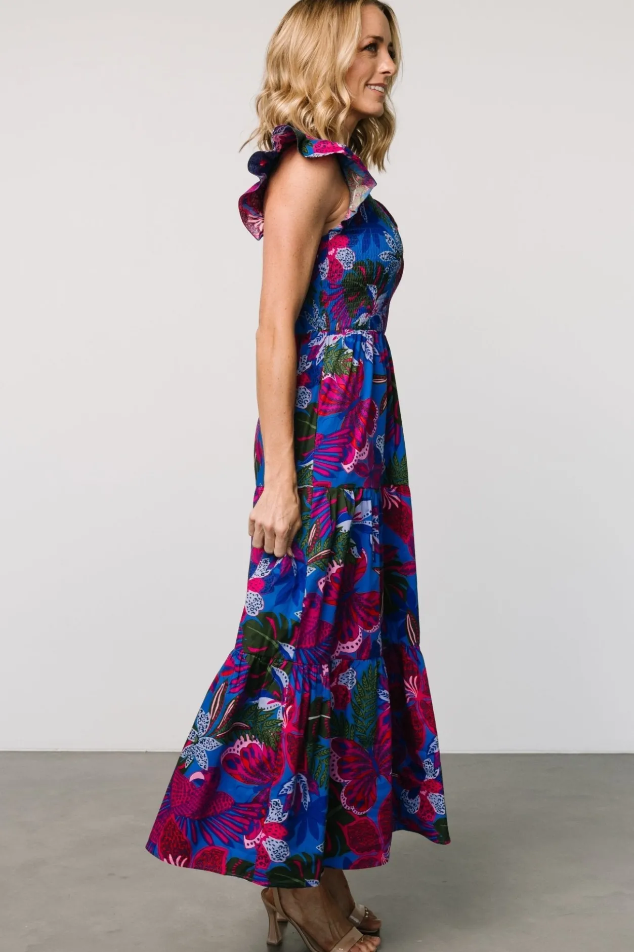 Clearance Baltic Born Ranchero Smocked Maxi Dress | Cobalt + Fuchsia Print Cobalt+FuchsiaPrint
