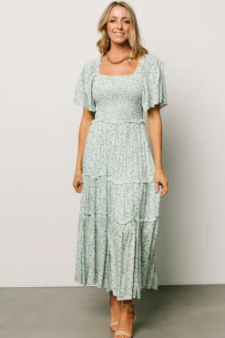 Hot Baltic Born Regina Smocked Maxi Dress | Green Floral GreenFloral