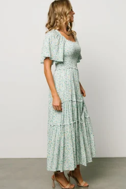 Hot Baltic Born Regina Smocked Maxi Dress | Green Floral GreenFloral