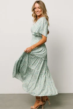 Hot Baltic Born Regina Smocked Maxi Dress | Green Floral GreenFloral