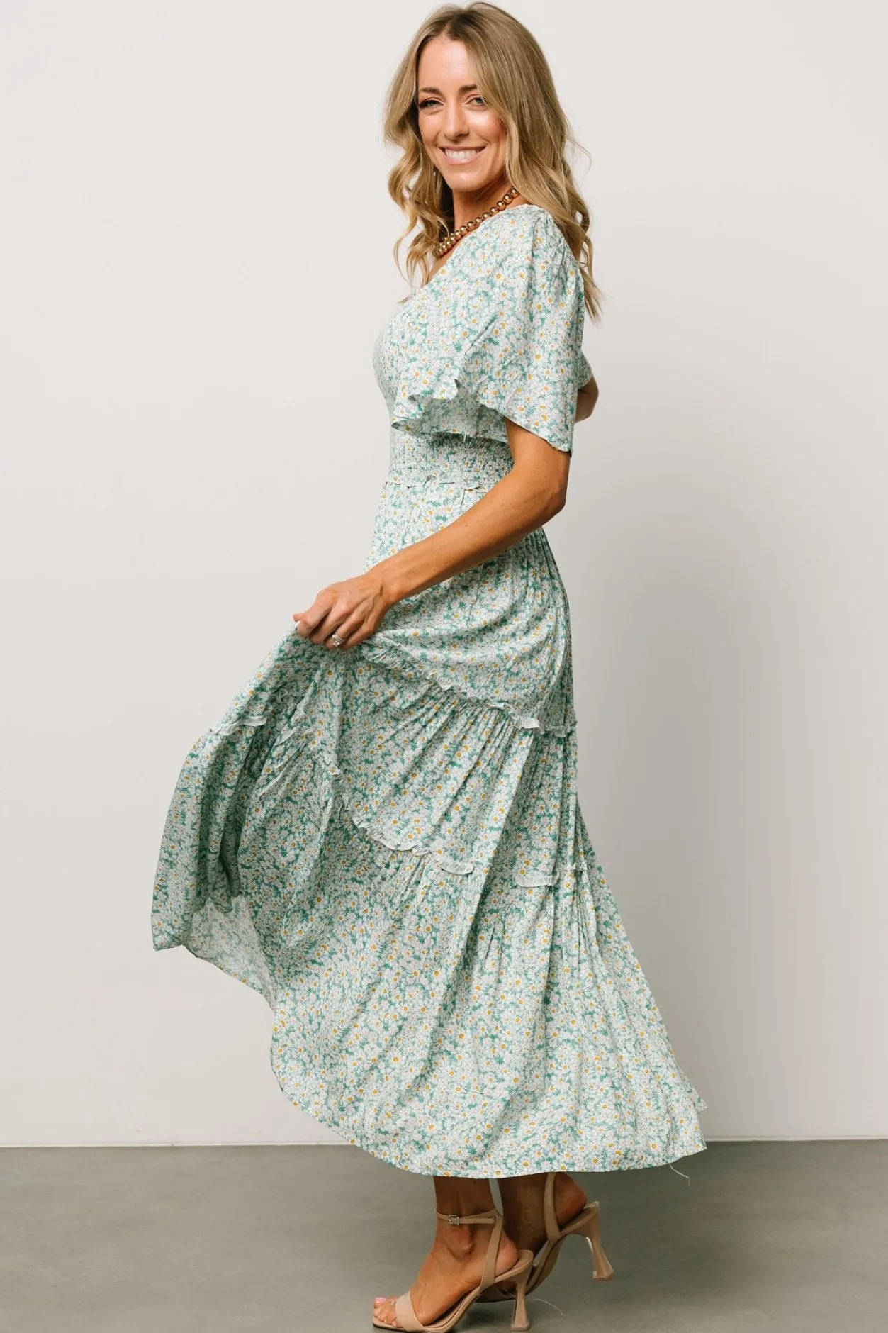 Hot Baltic Born Regina Smocked Maxi Dress | Green Floral GreenFloral