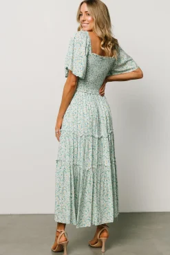 Hot Baltic Born Regina Smocked Maxi Dress | Green Floral GreenFloral