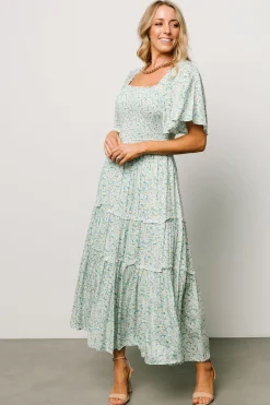 Hot Baltic Born Regina Smocked Maxi Dress | Green Floral GreenFloral
