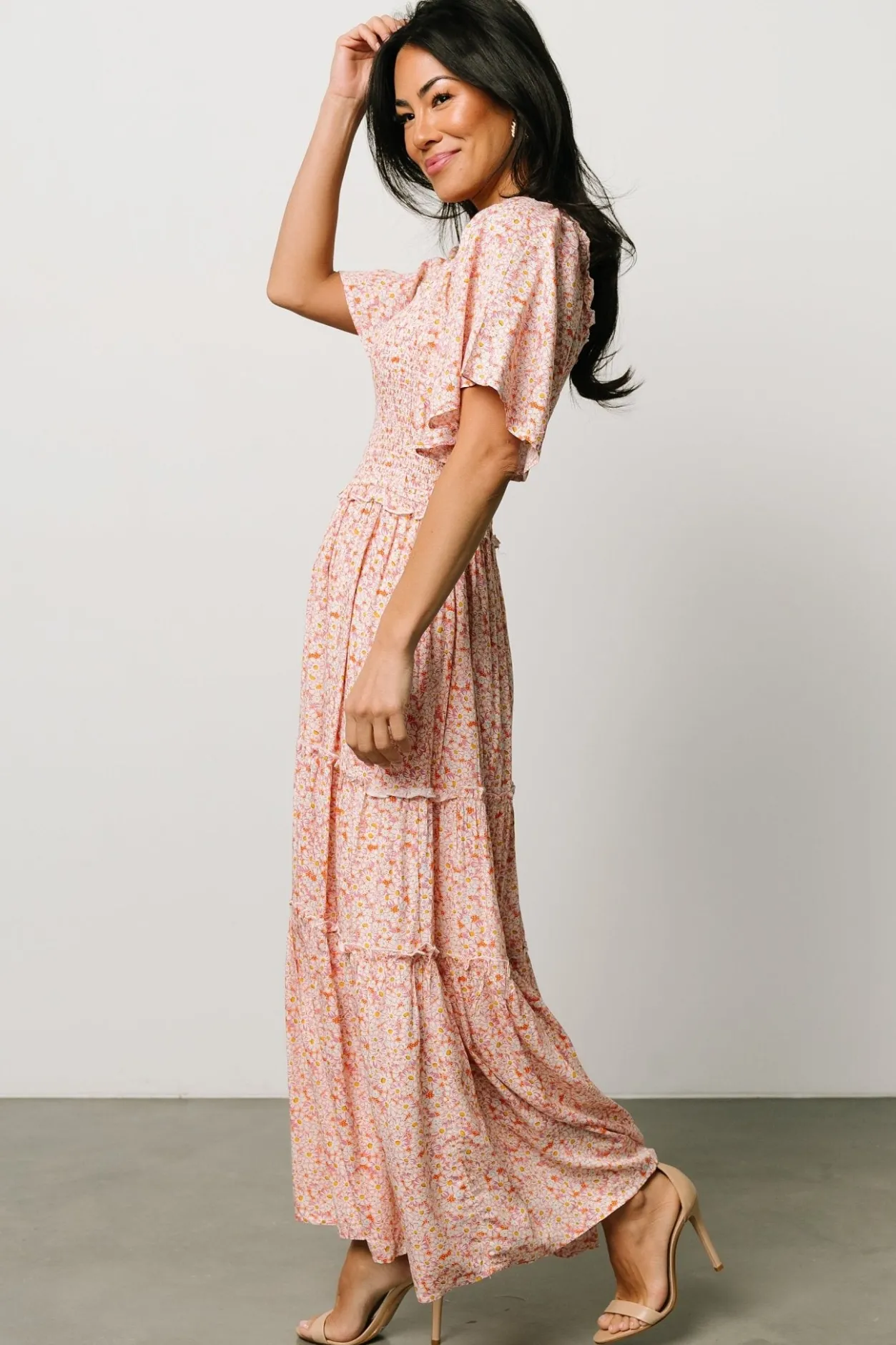Hot Baltic Born Regina Smocked Maxi Dress | Coral Floral CoralFloral