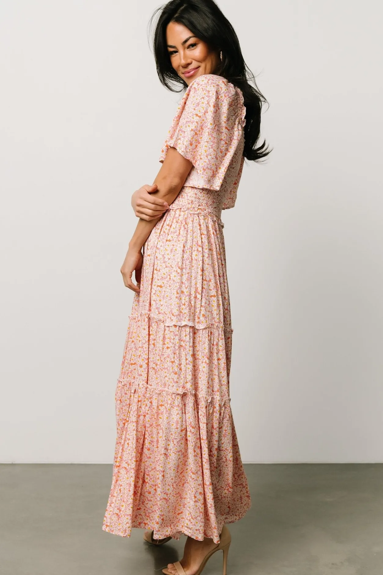 Hot Baltic Born Regina Smocked Maxi Dress | Coral Floral CoralFloral