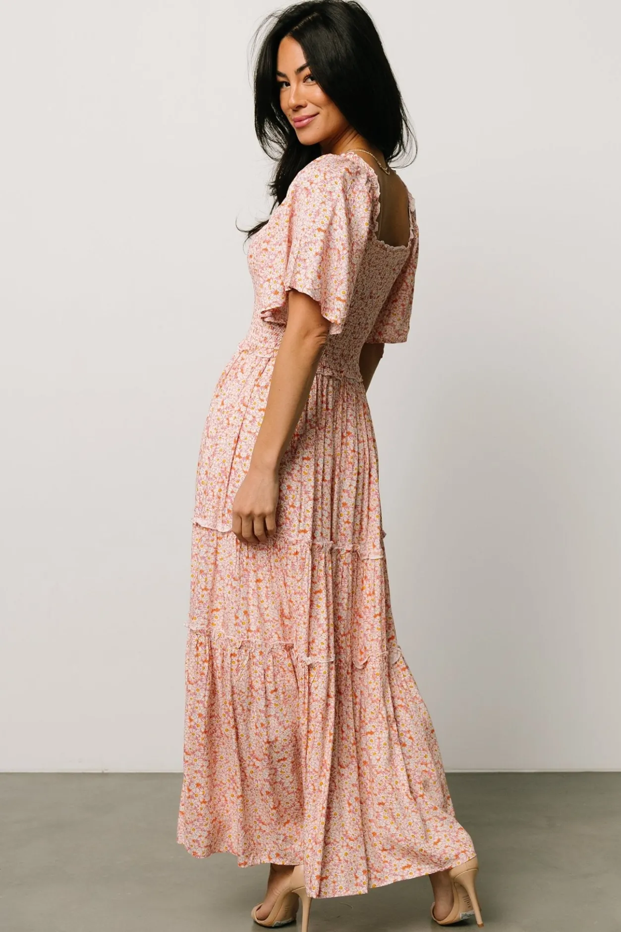 Hot Baltic Born Regina Smocked Maxi Dress | Coral Floral CoralFloral