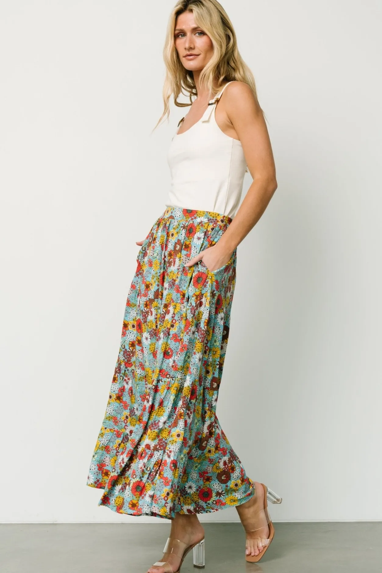 Hot Baltic Born Reilly Maxi Skirt | Teal Flower Print TealFlowerPrint